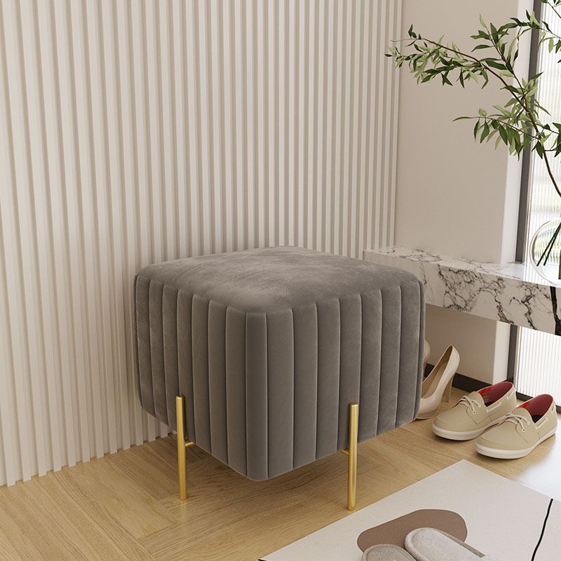 Contemporary Pouf Ottoman Velvet Upholstered Solid Color Square Ottoman with Metal Legs