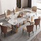 Modern Rectangle Shape Sintered Stone Top Dining Set White Kitchen Dining Set with Double Pedestal Clearhalo 'Dining Room Sets' 'Dining Tables & Seating' 'dining_room_set' 'furn' 'furn_dining_room_set' 'Furniture' 'furniture_dining_room_set' 'Kitchen & Dining Furniture' 'kitchen&dining_furn' 'kitchen' 1200x1200_40aebffa-9e04-4a94-a93c-38c7617bf47b