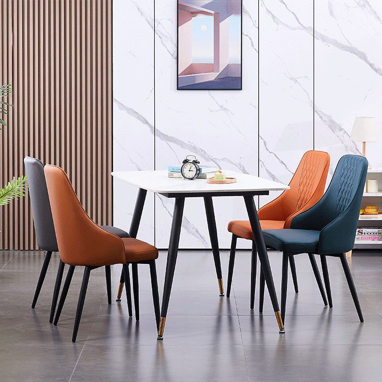 Modern Leather Dining Chair Solid Back Armless Side Chairs with Metal Legs Clearhalo ' kitchen&dining_furn' 'Dining Chairs' 'Dining Tables & Seating' 'dining_chair' 'furn' 'furn_dining_chair' 'Furniture' 'furniture_dining_chair' 'Kitchen & Dining Furniture' 'kitchen' 1200x1200_40bb15cf-6b6d-4565-ac5e-67f0f257e42f