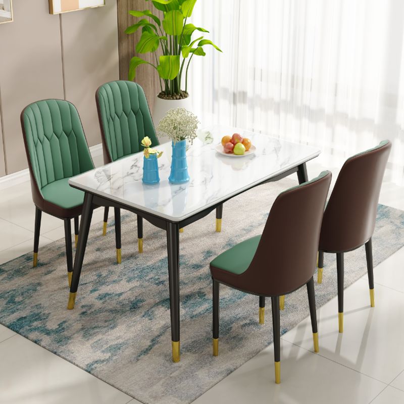 Mesa de comedor rectangular de vidrio de estilo moderno con 4 pies