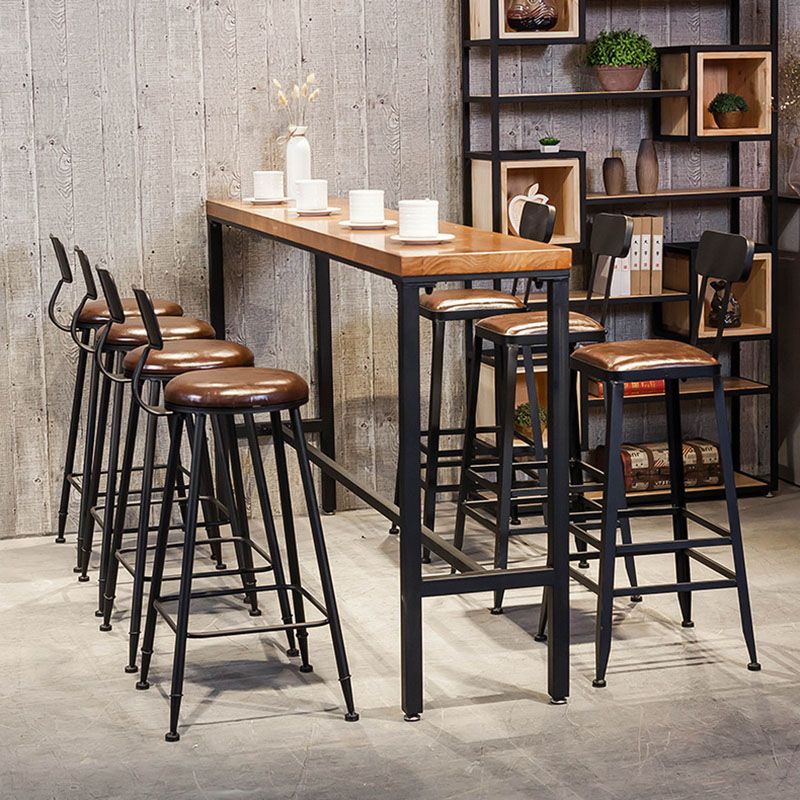 Pine Wood Top Rectangular Bar Table Industrial Pub Table with Metal Trestle Base Clearhalo 'Bar Furniture' 'Bar Tables' 'bar_tables' 'furn' 'furn_bar_tables' 'Furniture' 'Kitchen & Dining Furniture' 1200x1200_40be5b9f-94c1-48e0-b3e4-de7815c5c818
