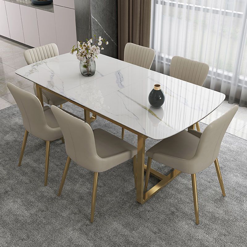 Glam 1/4/5/7 Pieces Dining Table Set with White Sintered Stone Top Scalable Dinette Set Clearhalo 'Dining Room Sets' 'Dining Tables & Seating' 'dining_room_set' 'furn' 'furn_dining_room_set' 'Furniture' 'furniture_dining_room_set' 'Kitchen & Dining Furniture' 1200x1200_40c11473-458b-4e4c-9f86-a43d6ac7b728