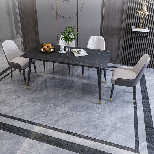 長方形の焼結された石造りの食堂モダンなホームキッチンデスク4つの黒い足のある