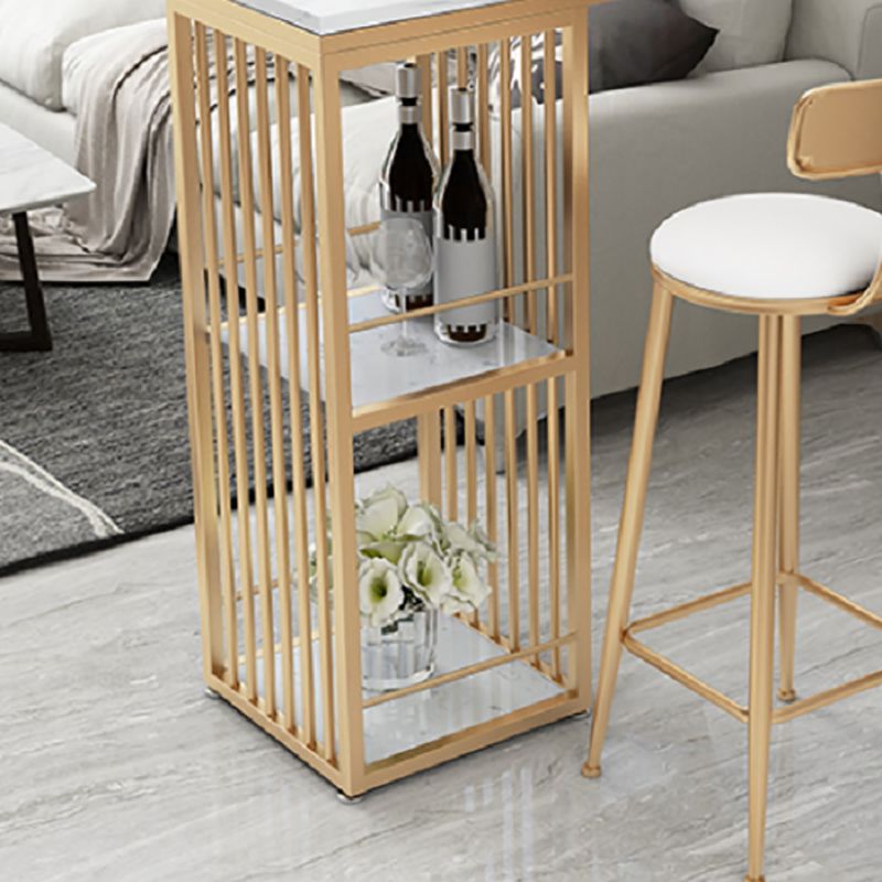 Pub-Tisch aus Kunstmarmor, rechteckiger Cocktail-Bartisch mit 2 Ablagen und Metallsockel
