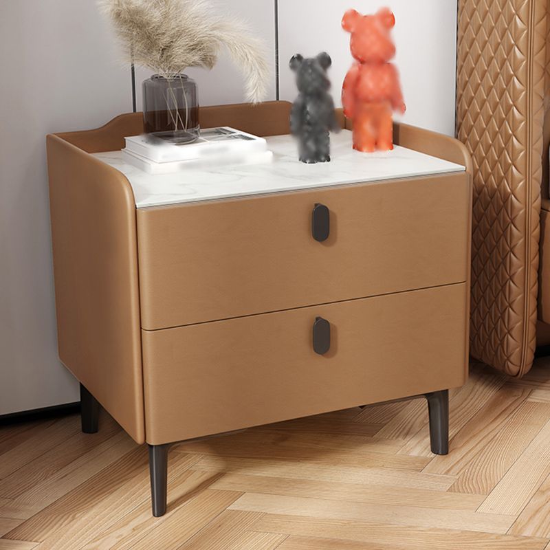 18 ''背の高いモダンなベッドナイトスタンド2ドロワーストレージストーントップオークナイトテーブル