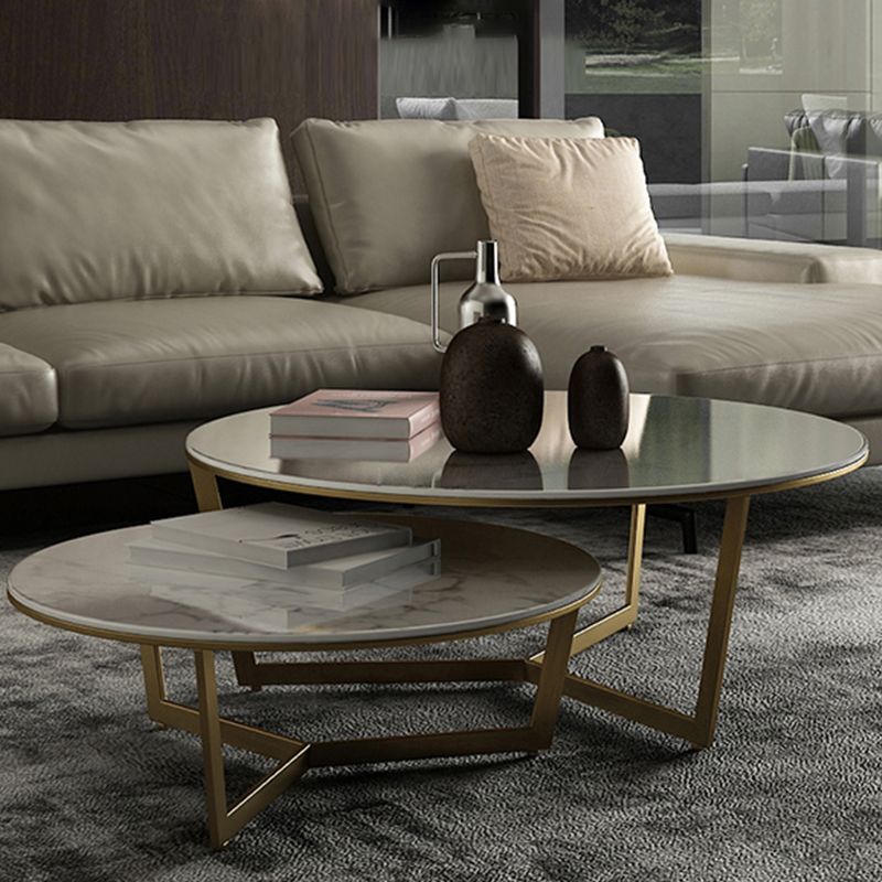 Glam White Frame Coffee Table Round Slate Top Cocktail Table Clearhalo 'Coffee & Accent Tables' 'Coffee Tables' 'coffee_tables' 'furn' 'furn_coffee_tables' 'Furniture' 'Living Room Furniture' 1200x1200_40cd95ca-1a4d-4201-957e-68c5d3804077