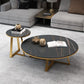 Black Round Slate Coffee Table Luxurious Steel Frame Cocktail Table