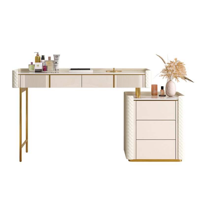 Beige Vanity Dressing Table Set Stool & Storage Drawers Vanity