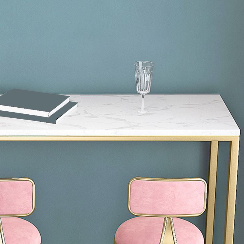 White Rectangular Bar Height Table Glam Style Bistro Bar Table with Gold Base Clearhalo 'Bar Furniture' 'Bar Tables' 'bar_tables' 'furn' 'furn_bar_tables' 'Furniture' 'Kitchen & Dining Furniture' 1200x1200_40d6a981-e01f-497f-95e1-0caa649786ee