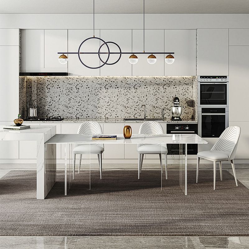 Rechteckstein Esstisch zeitgenössischer Esstisch mit doppelter Sockelbasis