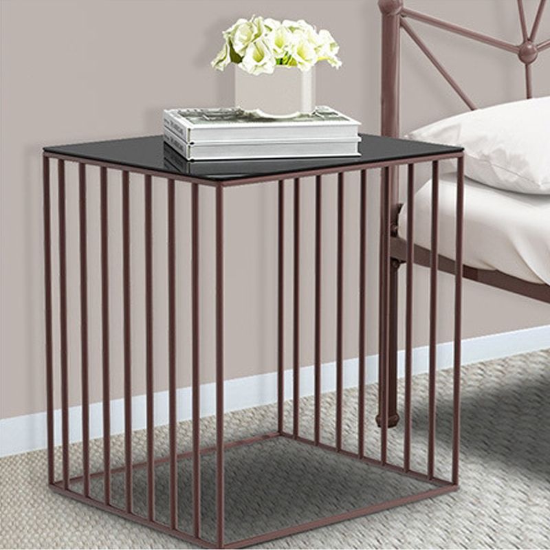 Contemporary Glass Top Frame Square Bedside Accent Side Table