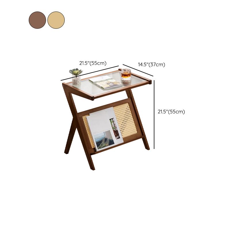 Modernistic Glass Top 4 Legs Rectangular Living Room Accent Side Table