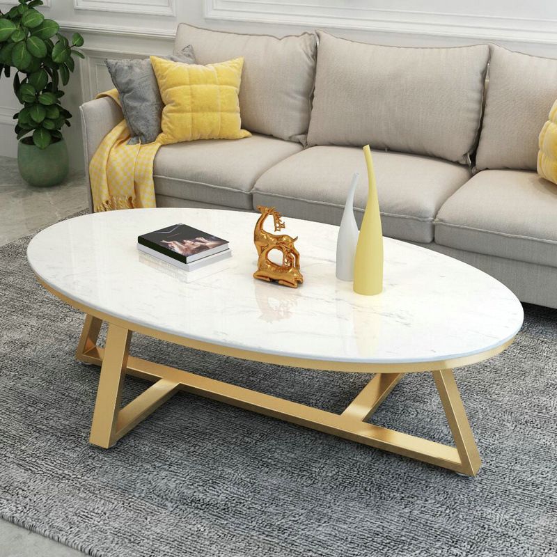 Cross Legs Coffee Table with Stone Oval Top and Iron Base Cocktail Table Clearhalo 'Coffee & Accent Tables' 'Coffee Tables' 'coffee_tables' 'furn' 'furn_coffee_tables' 'Furniture' 'Living Room Furniture' 1200x1200_40d98a77-b48d-4b83-bc34-d0f51c0cc094