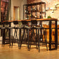 Mesa de bar rectangular con tapa de madera de pino, mesa de pub industrial con base de caballete en negro