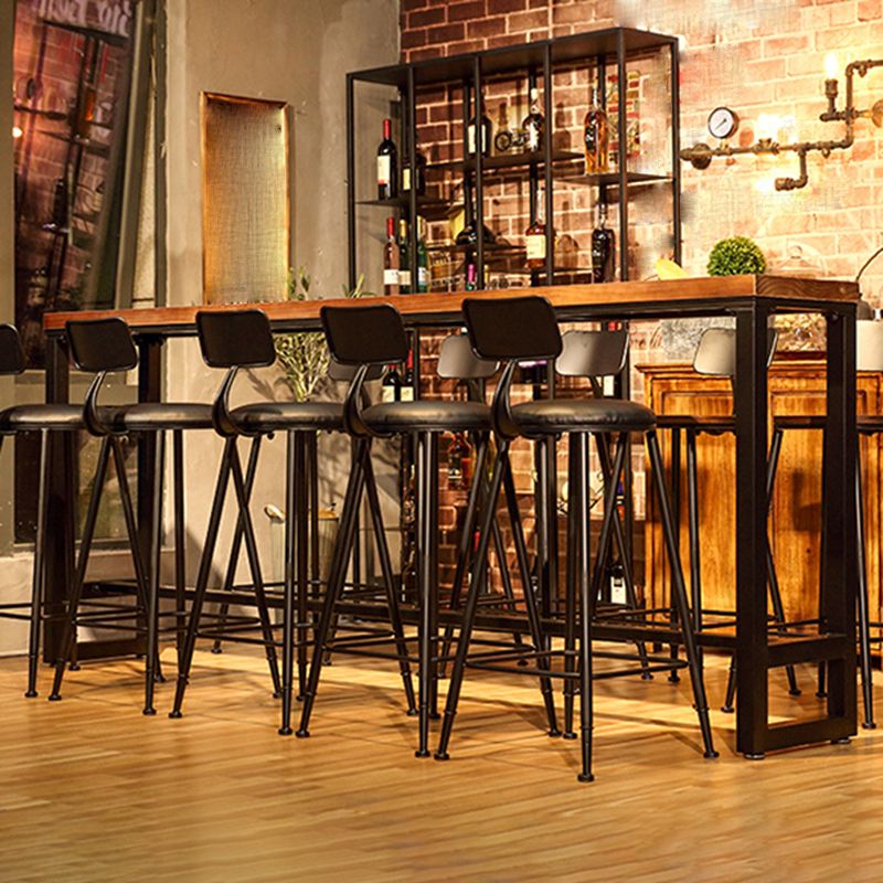 Mesa de bar rectangular con tapa de madera de pino, mesa de pub industrial con base de caballete en negro