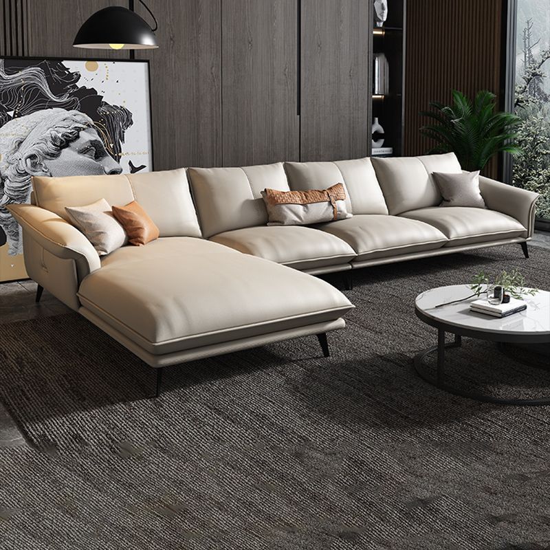 Leather Sponge Padded Seat with Pillow Back Sectional White/orange/green/grey Sofa