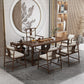Industrial Elm Wood Dining Table Rectangle Table in Brown with Trestle Base Clearhalo ' dining_table' 'Dining Tables & Seating' 'Dining Tables' 'furn' 'furn_dining_table' 'Furniture' 'furniture_dining_table' 'Kitchen & Dining Furniture' 'kitchen&dining_furn' 'kitchen' 'kitchen_dining_table' 1200x1200_40e6fab8-031a-44f1-8136-b6722874da8b