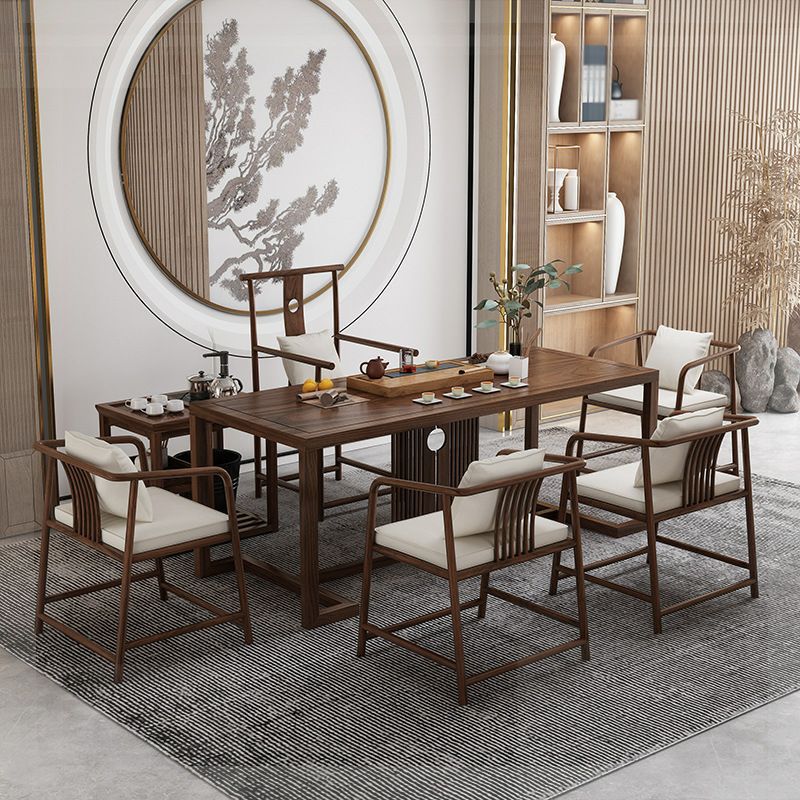 Industrial Elm Wood Dining Table Rectangle Table in Brown with Trestle Base Clearhalo ' dining_table' 'Dining Tables & Seating' 'Dining Tables' 'furn' 'furn_dining_table' 'Furniture' 'furniture_dining_table' 'Kitchen & Dining Furniture' 'kitchen&dining_furn' 'kitchen' 'kitchen_dining_table' 1200x1200_40e6fab8-031a-44f1-8136-b6722874da8b