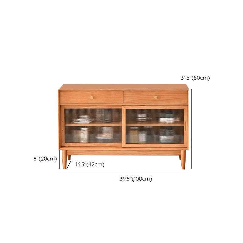 Moderno server in legno massiccio di pino 2 cassetto credenza marrone con porta di vetro