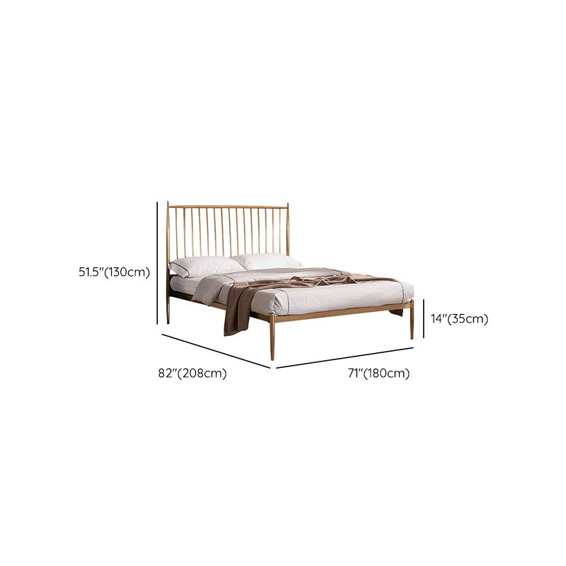 Modern Slat Bed Spindle Metal Open-Frame Bed with Legs in Gold