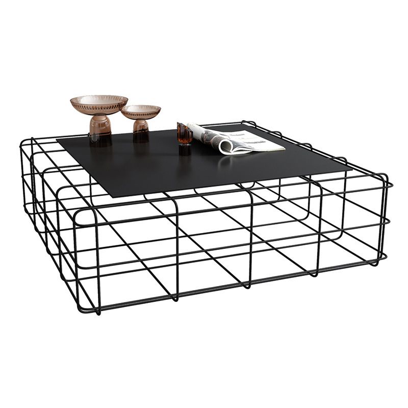 Mid-Century Modern Frame Coffee Table in Black with Iron Top