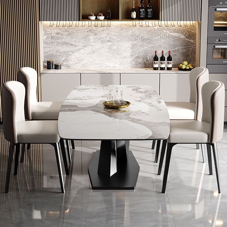 Glam Sintered Stone Rectangle Dining Table Kitchen Standard Dining Table with Pedestal Base Clearhalo ' dining_table' 'Dining Tables & Seating' 'Dining Tables' 'furn' 'furn_dining_table' 'Furniture' 'furniture_dining_table' 'Kitchen & Dining Furniture' 'kitchen&dining_furn' 'kitchen' 'kitchen_dining_table' 1200x1200_40ecba00-323c-452a-a0ff-58f643adab1b