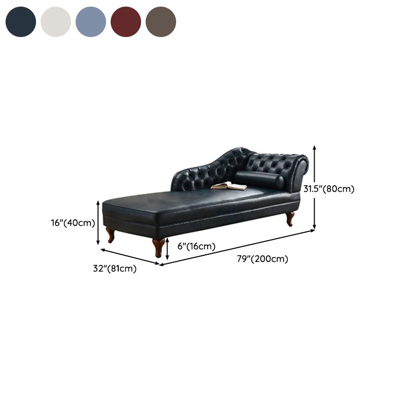 Traditional Chaise Lounge Genuine Leather Floor Chair with Recessed Arms