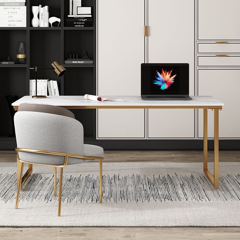 Glam Rectangular Writing Desk Home Stone Office Desk with Metal Legs Clearhalo 'furn' 'furn_office_desk' 'Furniture' 'Office Desks' 'Office Furniture' 'office_desk' 1200x1200_40eeb4dd-2a3e-4a3b-93a8-39f0f03d2ca0