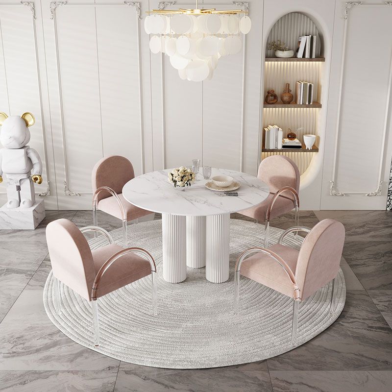Modern 1/5 Pieces Dining Set Round Stone Dining Table for Dining Room Kitchen Clearhalo 'Dining Room Sets' 'Dining Tables & Seating' 'dining_room_set' 'furn' 'furn_dining_room_set' 'Furniture' 'Kitchen & Dining Furniture' 1200x1200_40ef2731-eb73-49cb-af8c-98c7cdee999e