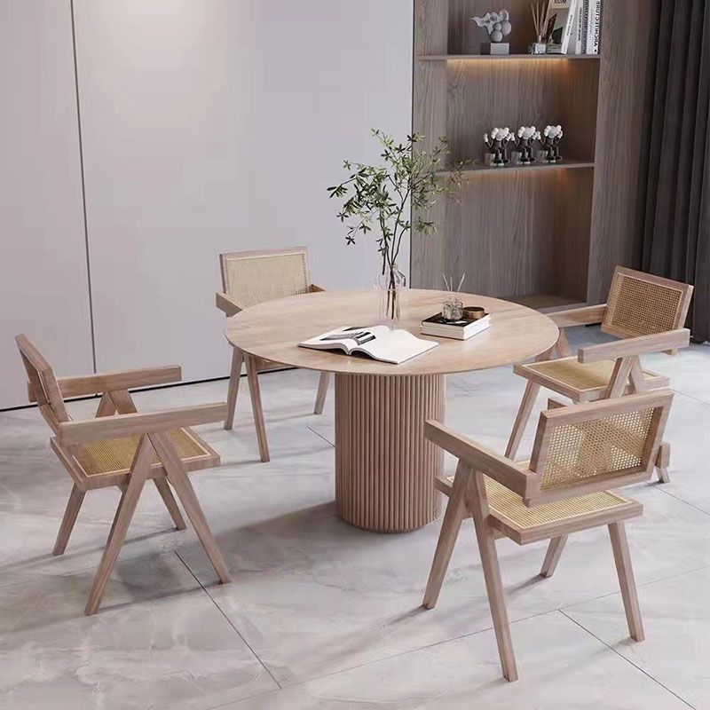 Solid Wood Dining Table Contemporary Dining Site Table with Pedestal Base Clearhalo 'Dining Tables & Seating' 'Dining Tables' 'dining_table' 'furn' 'furn_dining_table' 'Furniture' 'Kitchen & Dining Furniture' 1200x1200_40f007ac-7367-429f-81b2-8662bb6ded1a