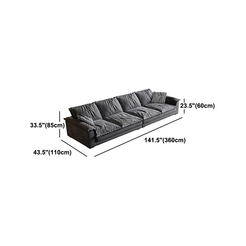 Sofá de cuero con falso gris contemporáneo con brazo superior de almohada para sala de estar