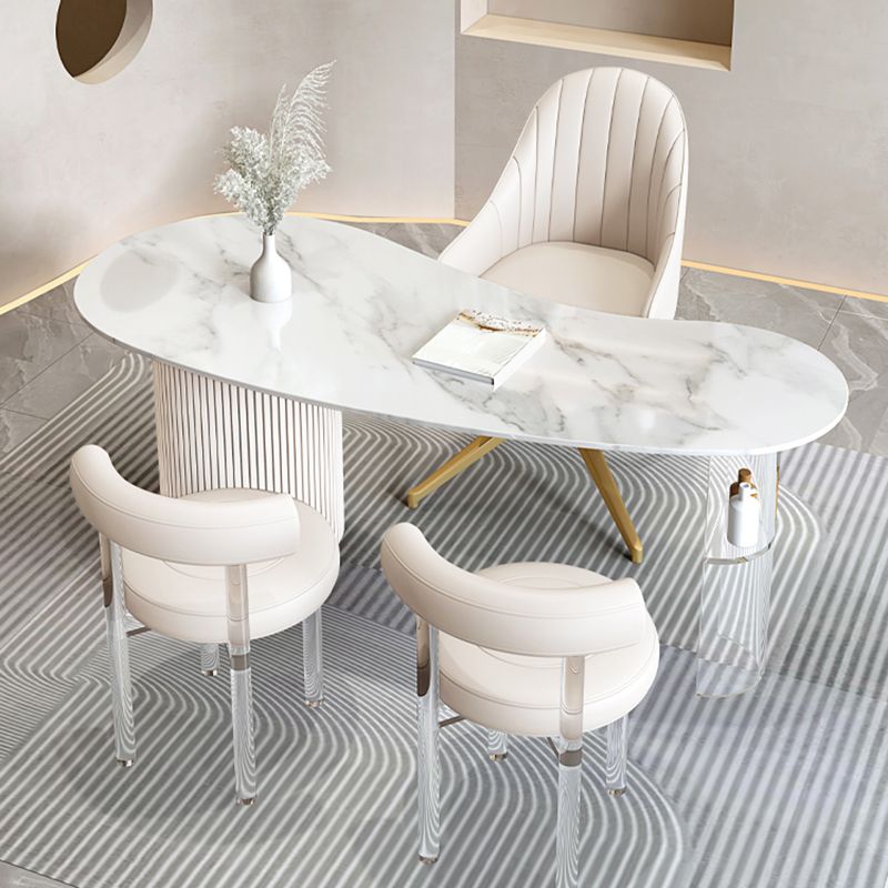 Glam Stone Writing Desk Acrylic Pedestal Office Desk with 3 Drawers Clearhalo 'furn' 'furn_office_desk' 'Furniture' 'Office Desks' 'Office Furniture' 'office_desk' 1200x1200_40f82faf-5aac-4422-84a9-3bebd92f62a6