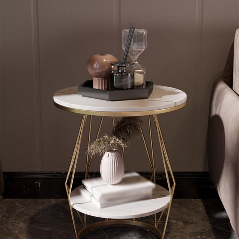 23.6"H Modern Metal Frame Base Slate Round Coffee Table End Table