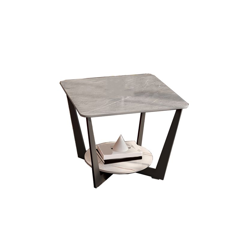 Cross Table Base Design Black Metal Base Marble Table Top Square Side Table