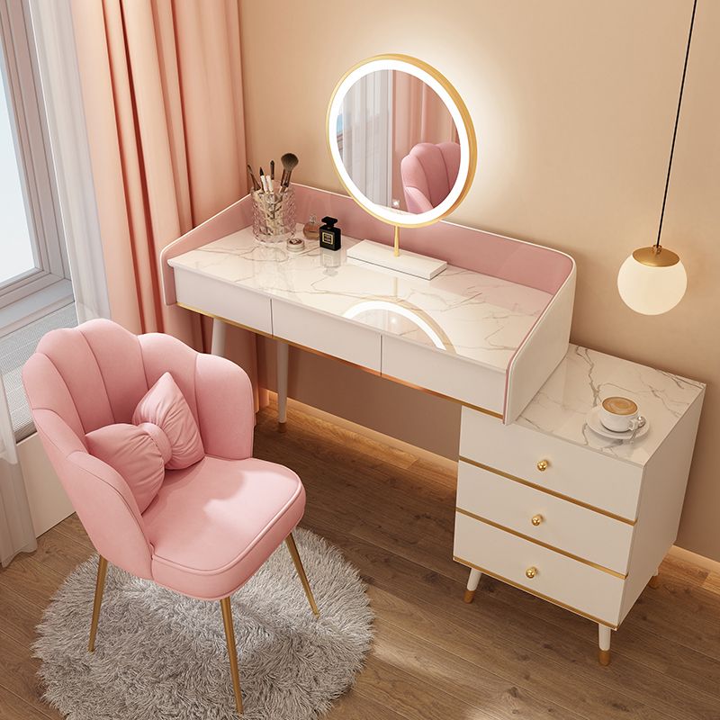 Wood Mirrored Vanity Desk with 5/6 Drawers Luxurious Dressing Table Clearhalo 'Bedroom Furniture' 'furn' 'furn_makeup_vanities' 'Furniture' 'Makeup Vanities' 'makeup_vanities' 1200x1200_40fd315c-bca3-494c-878e-70de80d4643b