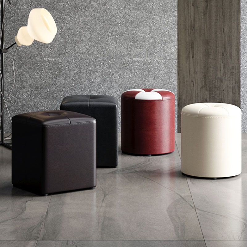 Glam Pouf Ottoman Genuine Leather Stain Resistant Upholstered Square Ottoman Clearhalo 'furn' 'furn_ottomans_poufs' 'Furniture' 'Living Room Furniture' 'Ottomans & Poufs' 'ottomans_poufs' 1200x1200_40fe2894-f587-4d89-aa51-63b92bb8ff8b