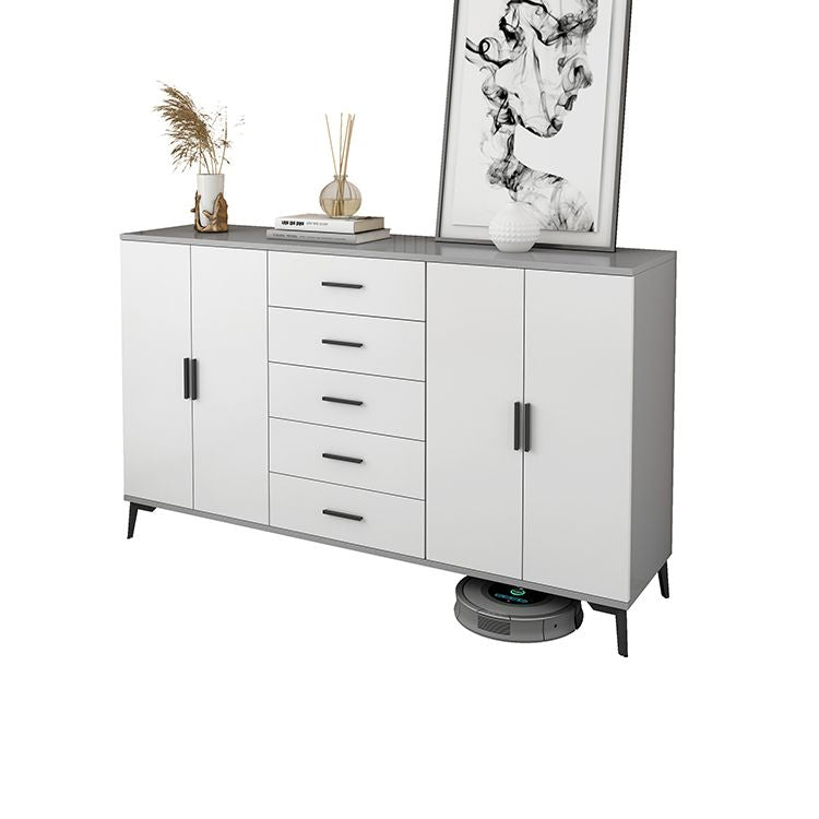 White Wooden Accent Cabinet with Door Modern Chest with 5 Drawers