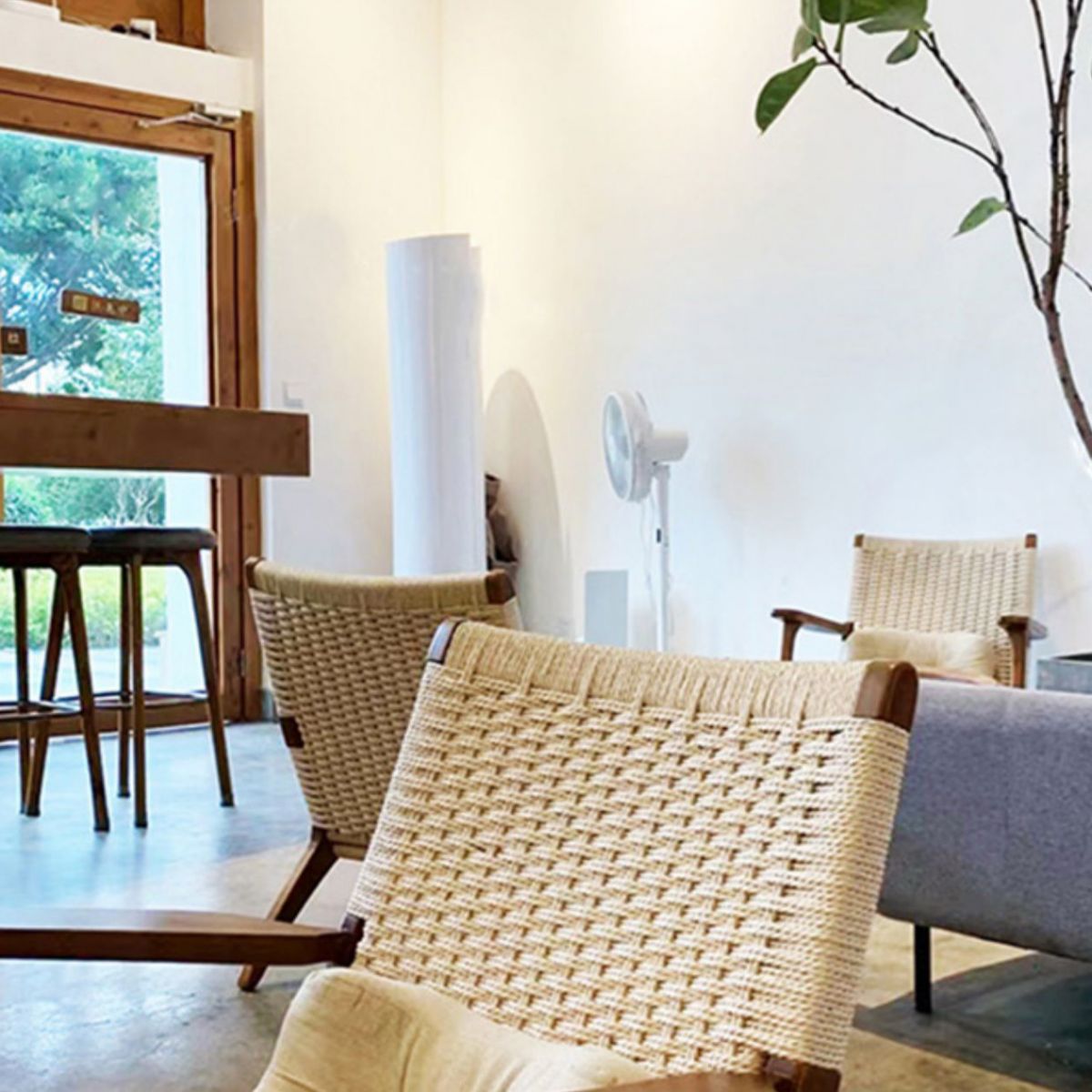 Eigentijdse massief houten stoel stoel huizen riet achter eetstoel