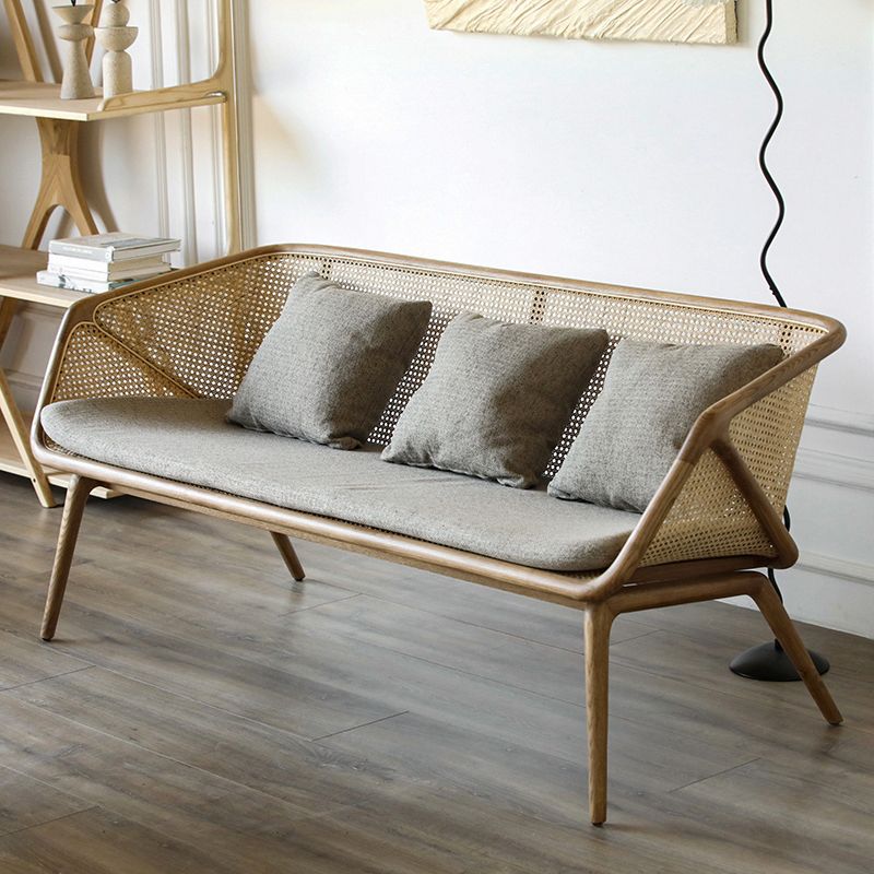 Rattan linnen bank 25.59 "Hoge hellende armbank met losse rug voor woonkamer