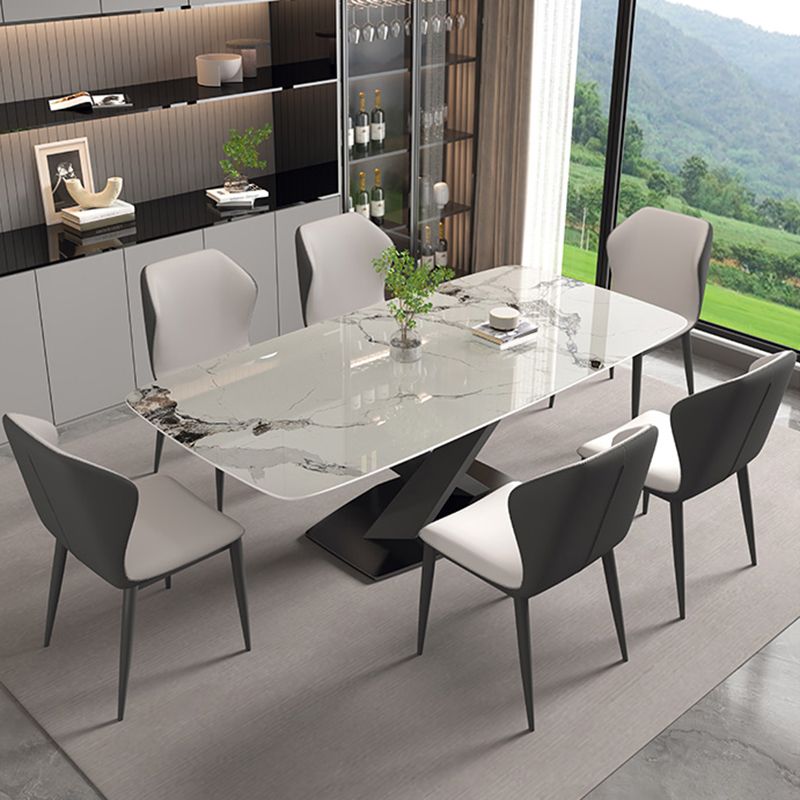 Rectangle Dining Set 1/5/7 Pcs Modern Sintered Stone Table and Wingback Chairs