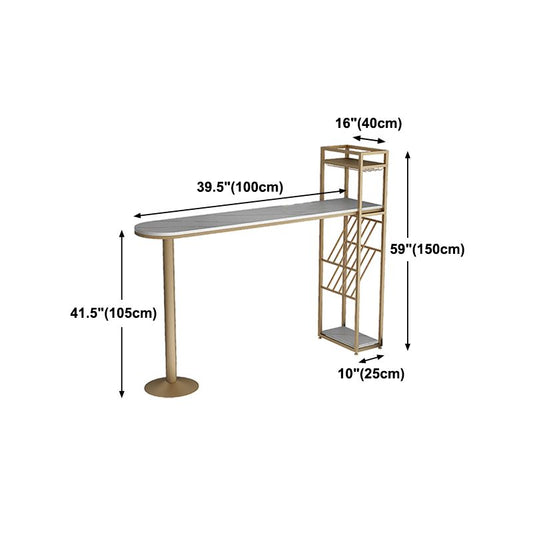 Glam Style Gold Iron Bar Table 41.3"H Faux Marble White Top Bistro Table with Wine Rack Clearhalo 'Bar Furniture' 'Bar Tables' 'bar_tables' 'Furniture' 'furniture_bar_tables' 'Kitchen & Dining Furniture' 'kitchen&dining_furn' 'kitchen' 1200x1200_4113a2ad-0df9-492e-8d7f-ac1319831268