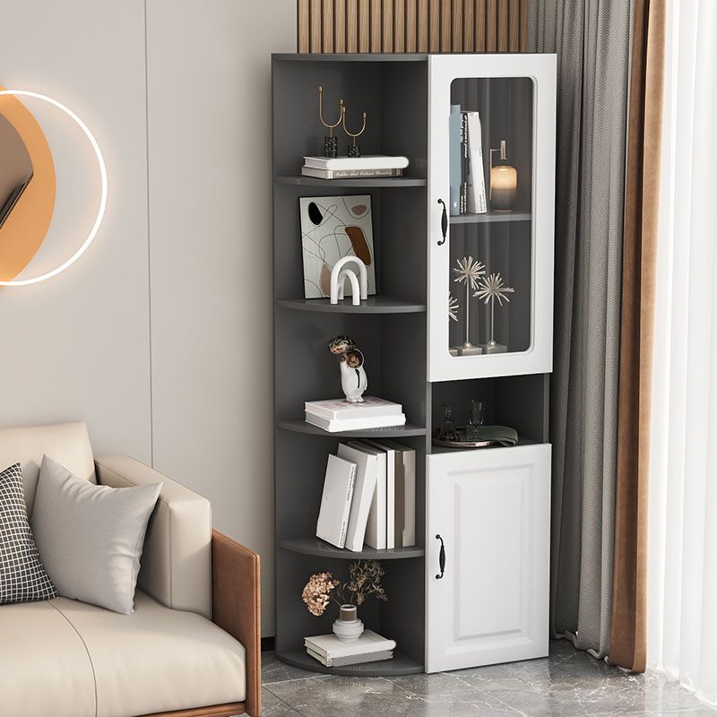 70.9" Tall Modern Glass Paned Bar Pulls Accent Cabinet with Shelves