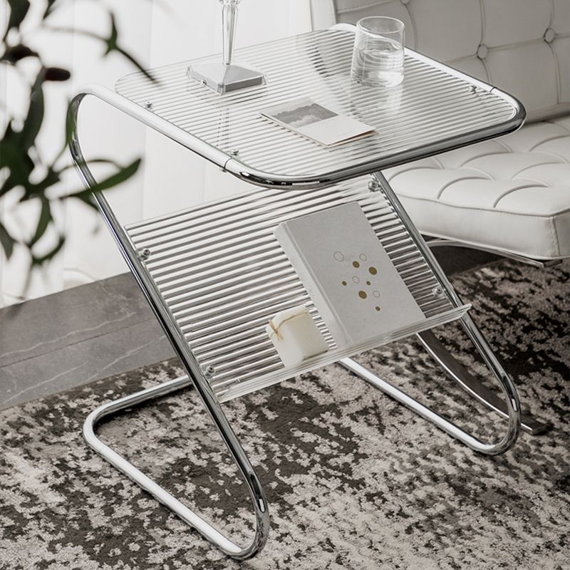 24" Tall Square Glass Top Side Table Iron Abstract Base End Table