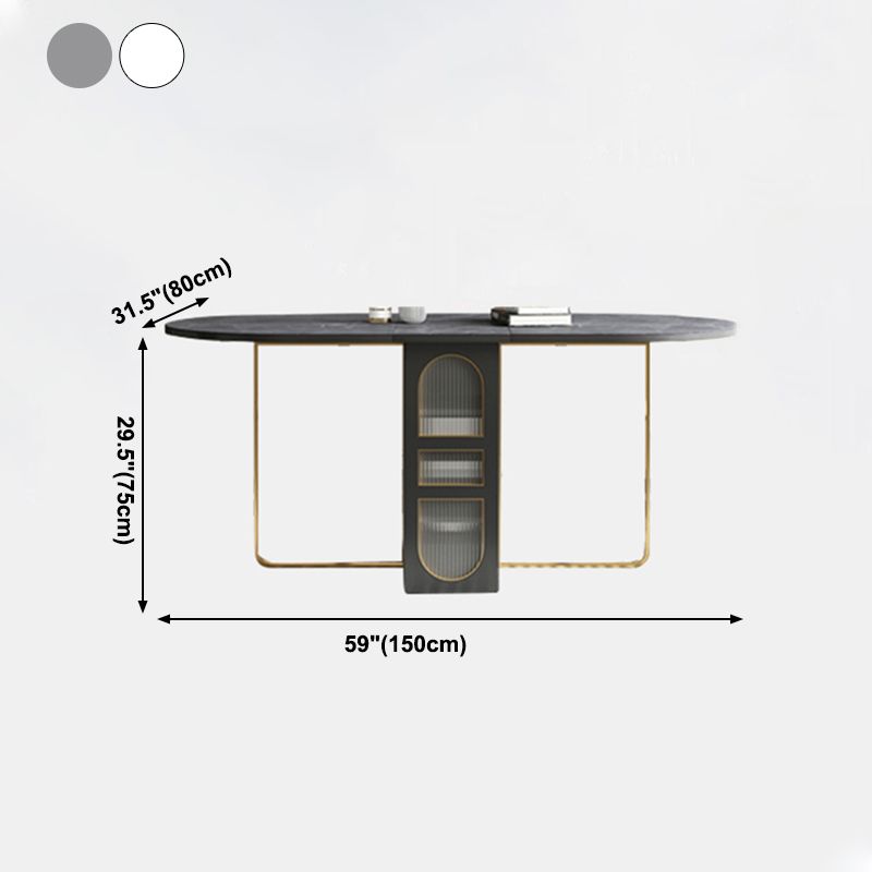 59-inch Oval Shape Casual Dining Table Two-Color Extendable Table with Sintered Stone Clearhalo ' dining_table' 'Dining Tables & Seating' 'Dining Tables' 'furn' 'furn_dining_table' 'Furniture' 'furniture_dining_table' 'Kitchen & Dining Furniture' 'kitchen&dining_furn' 'kitchen' 'kitchen_dining_table' 1200x1200_4118a287-c195-496a-bfb4-527c6e5ffffe