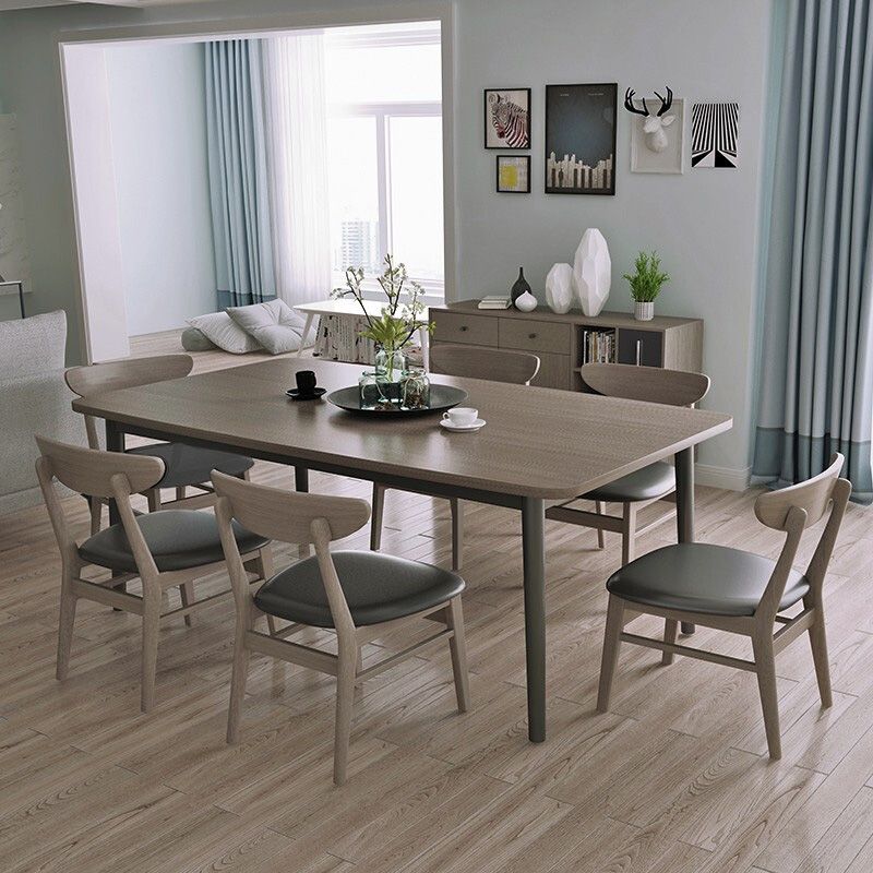Simplicity Style Furniture Rectangle Solid Wood Dining Room Table in Brown
