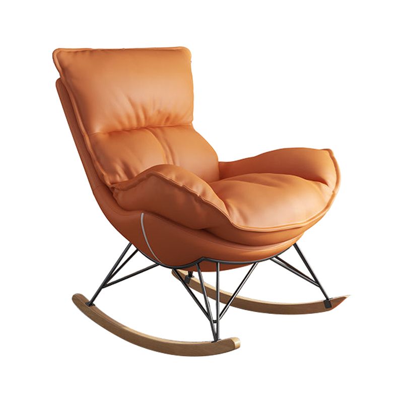 Contemporary Rocking Chair Pure Color Faux Leather Water Resistant Chair with Ottoman