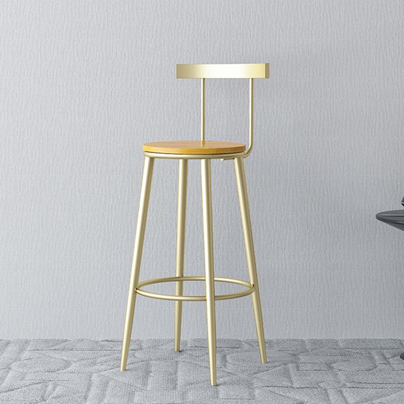 Modern Armless Backrest Counter Stool Iron Bar Stool with Wooden Seat and Pedal