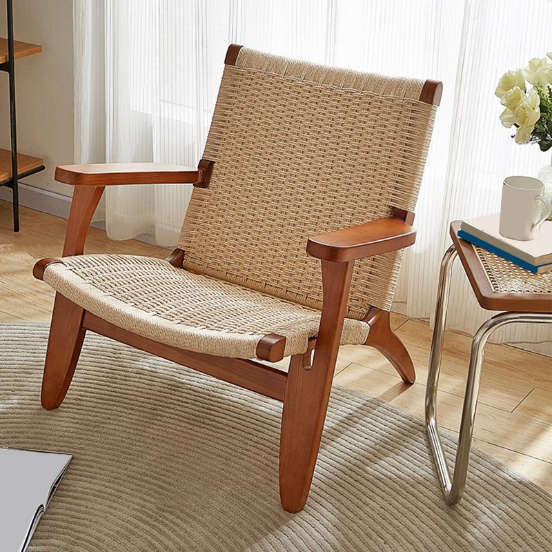 Scandinavian 28.74"Wide Solid Wood Woven Back Arm Chair for Living Room