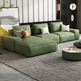 Square Arm 3/4-Seater Sofa & Chaise Green Faux Leather Sectional