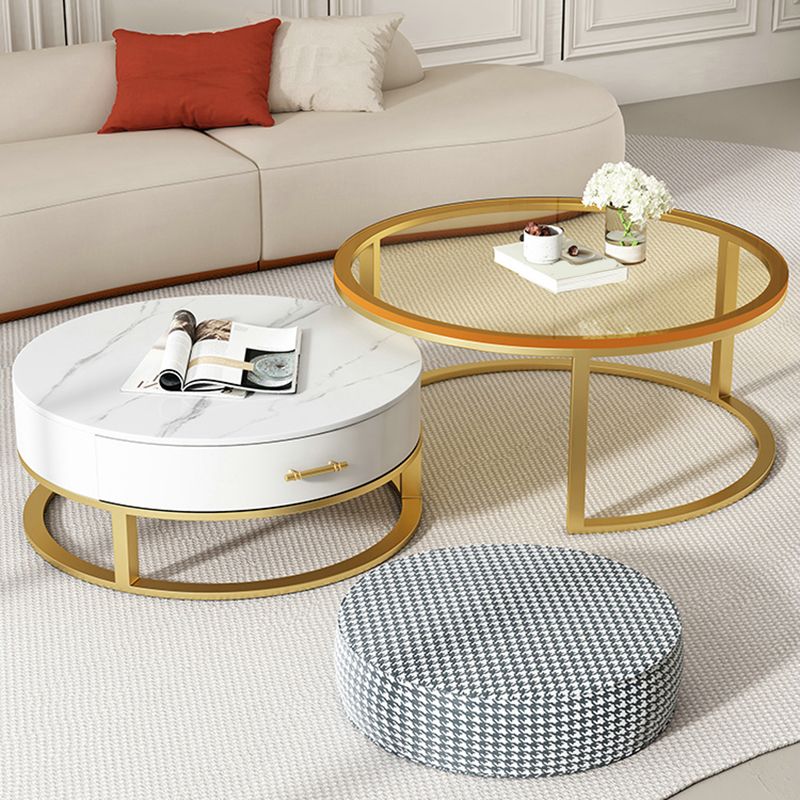 Gold Glass Top Coffee Table Set Frame Cocktail Table with Drawers Clearhalo 'Coffee & Accent Tables' 'Coffee Tables' 'coffee_tables' 'furn' 'furn_coffee_tables' 'Furniture' 'Living Room Furniture' 1200x1200_41242551-5bff-4112-a440-f45cdbce01a9